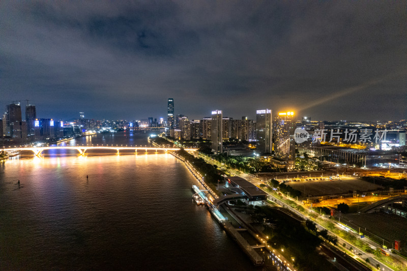 广州珠江城市夜景灯光航拍摄影图
