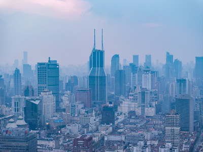 航拍上海南京西路浦西高楼群全景