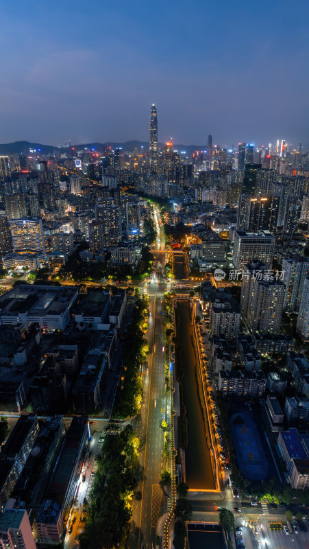 深圳福田CBD大湾区平安大厦夜景蓝调航拍