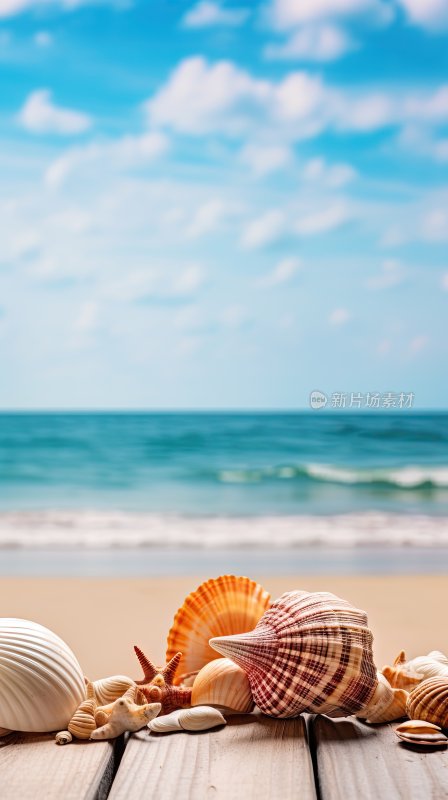 假日海滩，唯美海景和海星贝壳沙子