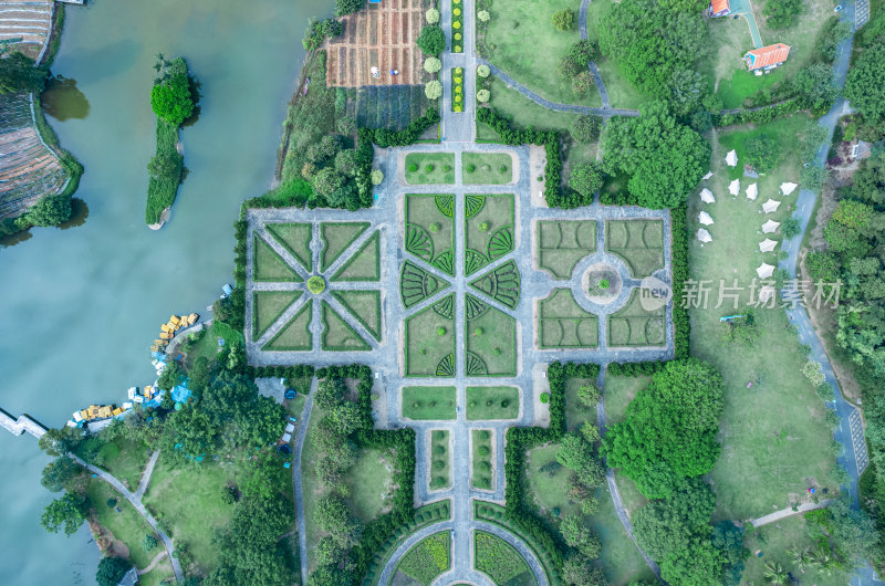 广州南沙蒲洲花园公园园林航拍全景风光