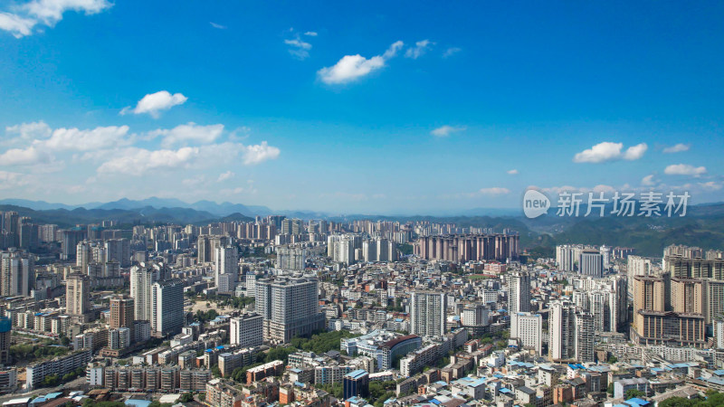 贵州凯里城市大景蓝天白云航拍
