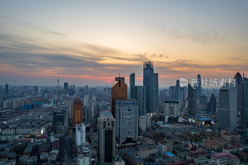 天津海河刘庄桥直沽桥日落城市建筑夜景航拍