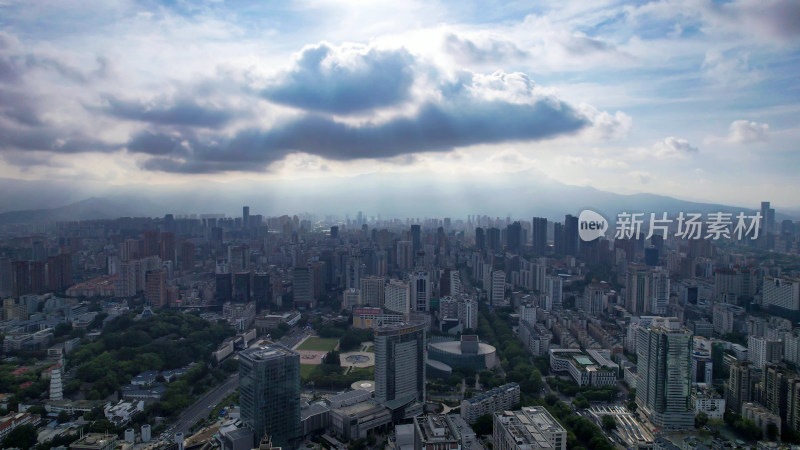 福建福州城市风光蓝天白云高楼建筑航拍