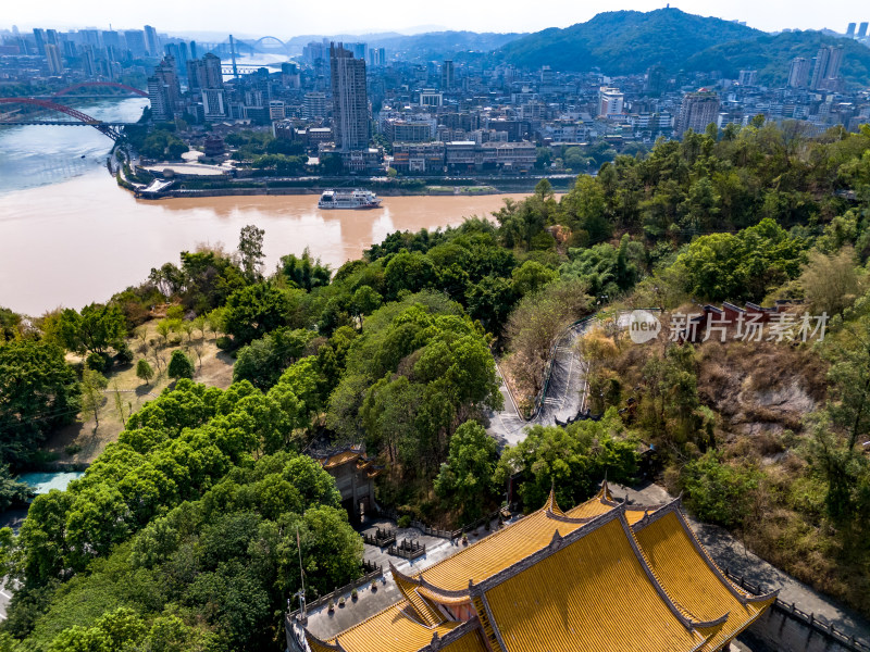 宜宾城市大景绿化植物航拍图