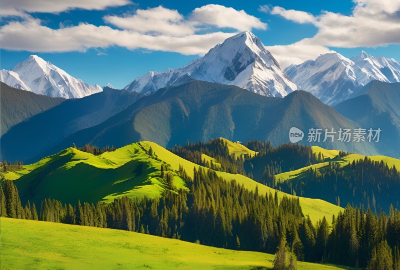 雪山草原森林风景