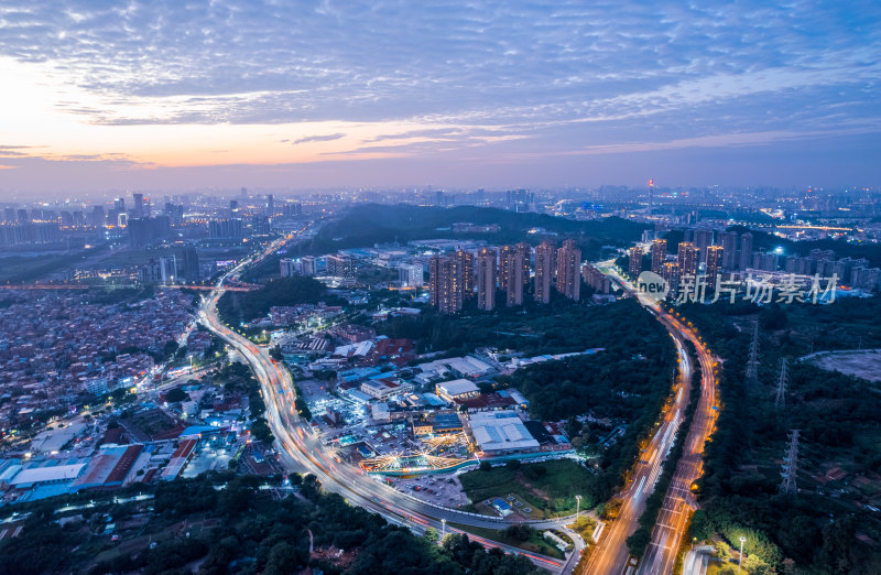 广州番禺城市建筑公路繁华夜景灯光航拍全景
