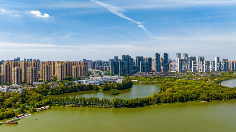 武汉东湖风景区楚风园附近航拍