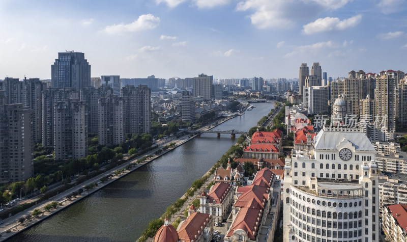 天津海河风景线古文化街码头城市风光航拍