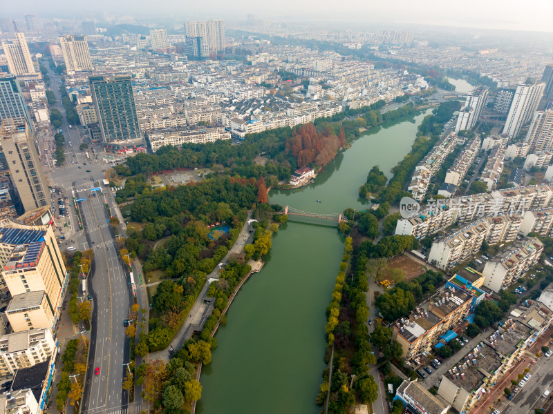 池州城市清晨航拍图