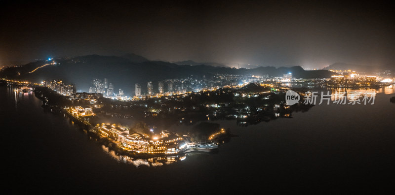 航拍千岛湖城市夜景风光