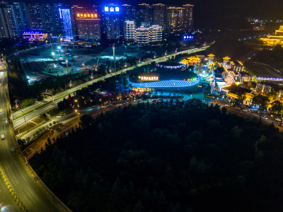 陕西宝鸡城市夜景灯光航拍图