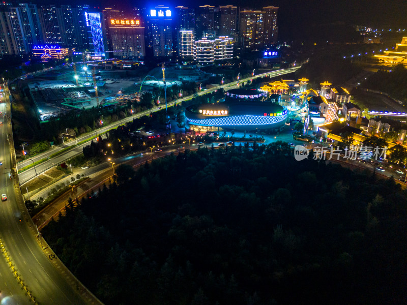 陕西宝鸡城市夜景灯光航拍图