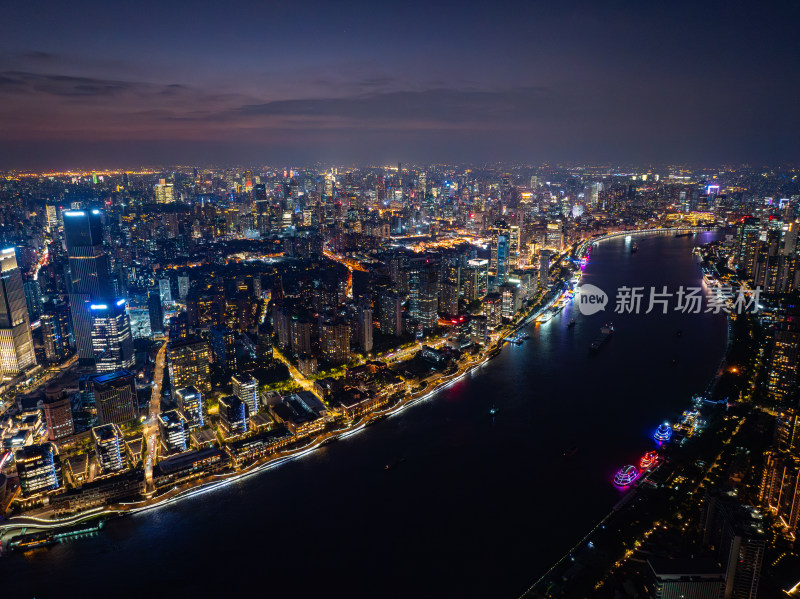 航拍上海浦西全景黄浦滨江夜景