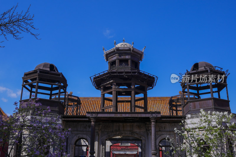 故宫延禧宫中式古建筑窗景及繁花