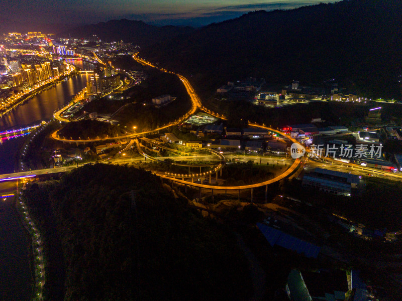 三明城市夜幕降临夜景航拍图