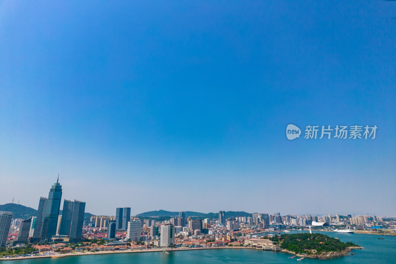 山东烟台沿海城市建设航拍摄影图