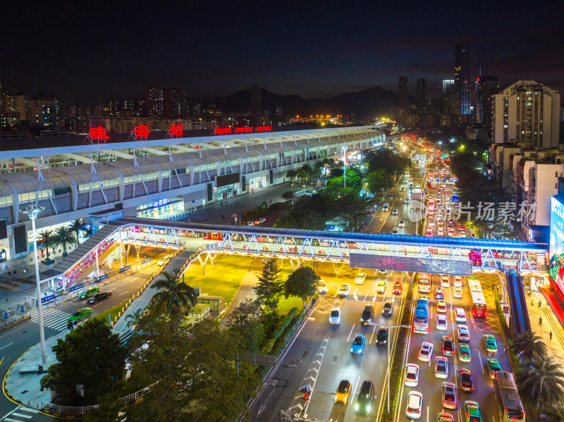 珠海轻轨站夜景航拍