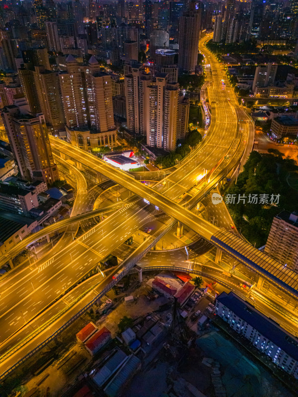 日出航拍上海外滩立交桥高架桥夜景