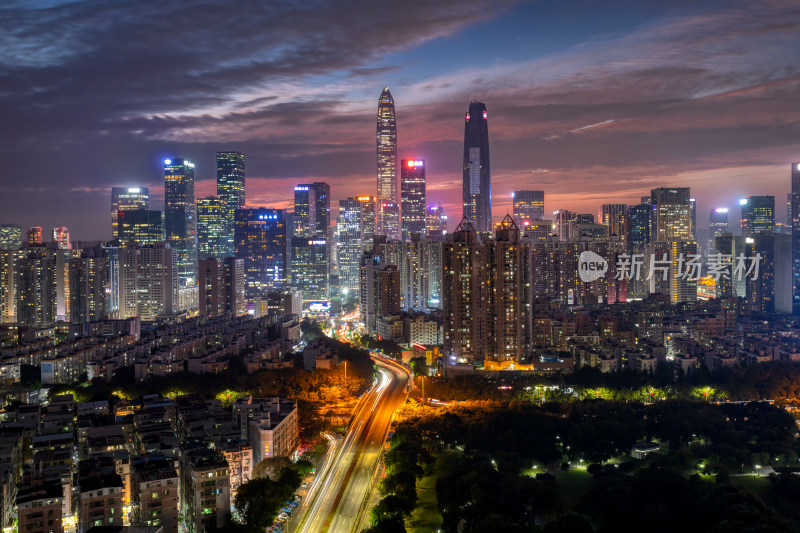 深圳福田中心区CBD天际线夜景