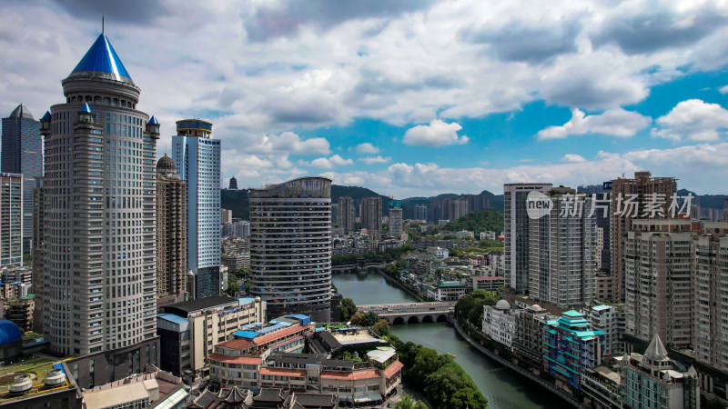 山中城市贵州贵阳城市大景航拍图