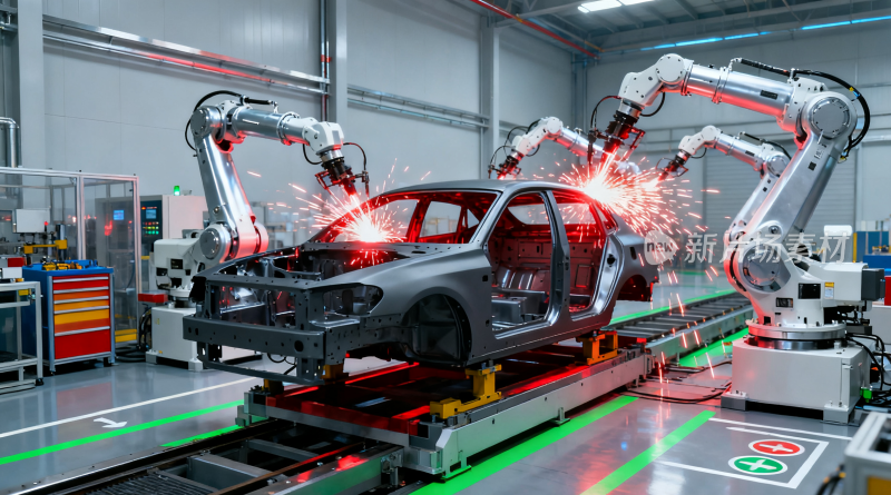 工厂内机器人自动化生产汽车