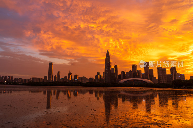 深圳湾城市天际线黄昏美景