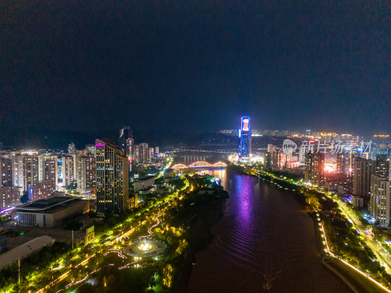 兰州黄河夜景航拍图