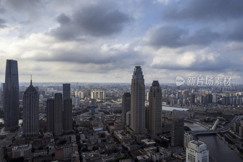 天津海河风景线城市天际线建筑风光航拍