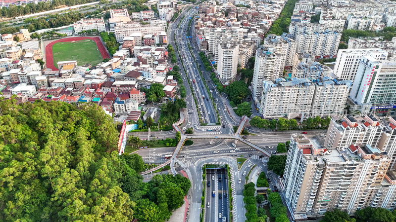 泉州城市高峰期交通航拍图