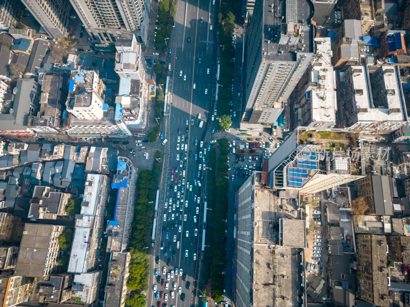 城市大道拥堵交通车辆行驶航拍长沙摄影图