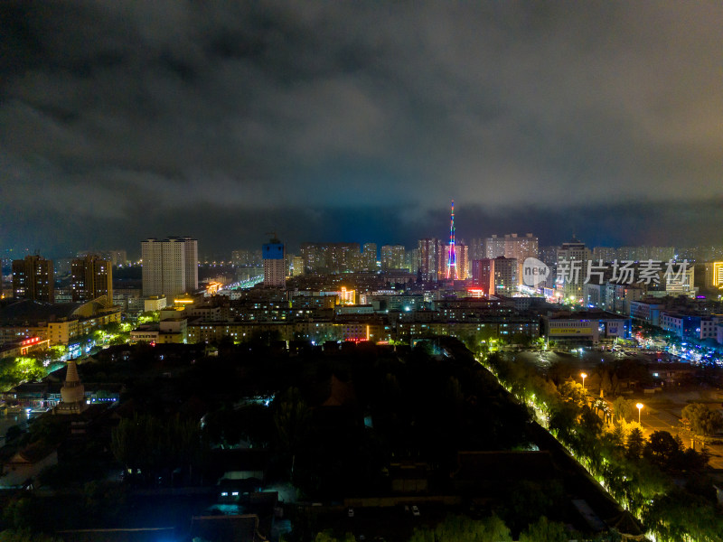 甘肃张掖夜景灯光航拍图