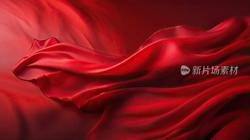 3D效果飘动的红色丝绸飘带背景素材