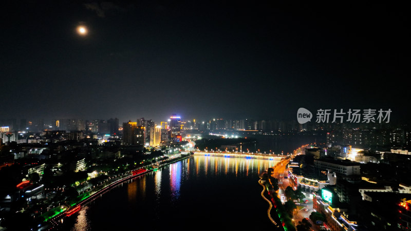 河源夜景航拍河源市夜晚城市建筑风光延时