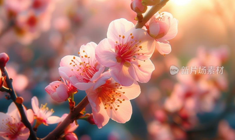 春日桃花盛开浪漫花朵清新花海背景