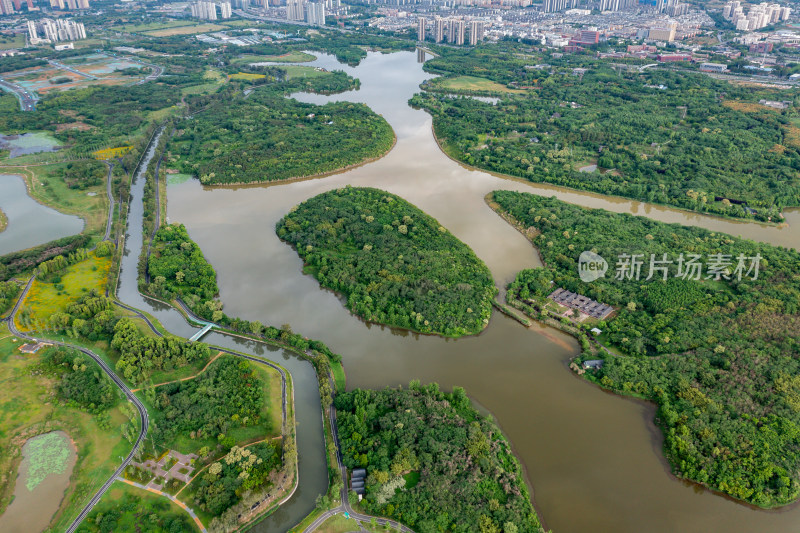 成都青龙湖湿地公园航拍