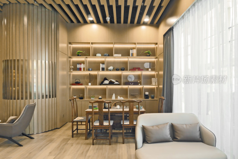 现代中式风格书房室内场景