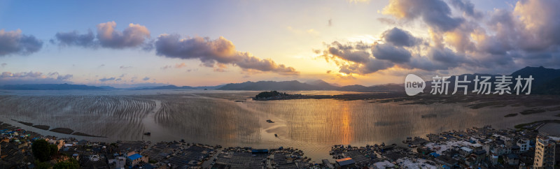 海上日落晚霞的福建霞浦沿海滩涂自然风光