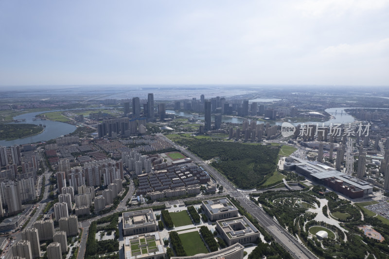 天津滨海新区于家堡海河风景城市风光航拍