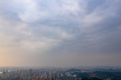 四川遂宁城市晚霞大景航拍摄影图