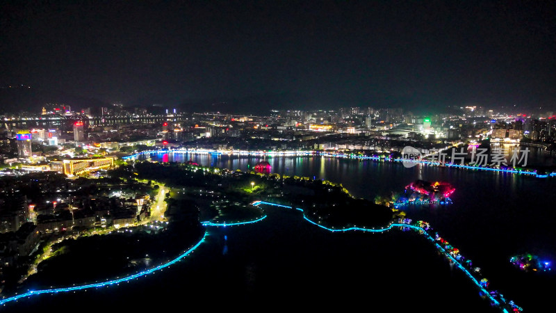 广东肇庆星湖夜景大景航拍图