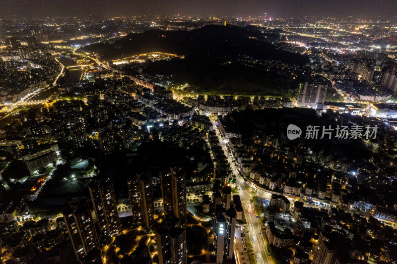 江门夜景灯光交通城市大道航拍摄影图