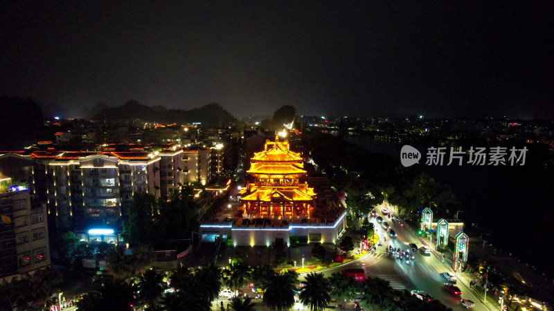 桂林逍遥楼夜景航拍图