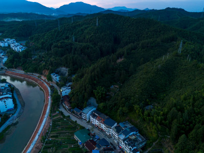 福建泰宁晚霞城市风光航拍图