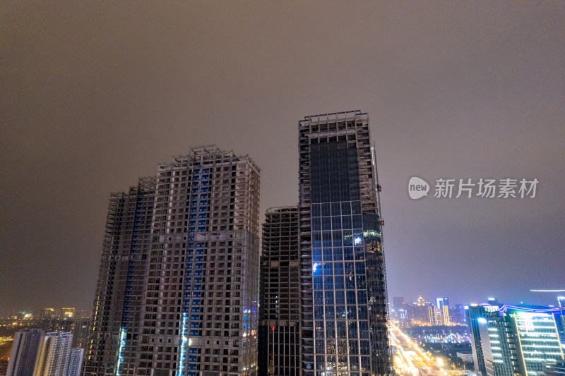 四川成都城市夜景灯光金融中心航拍