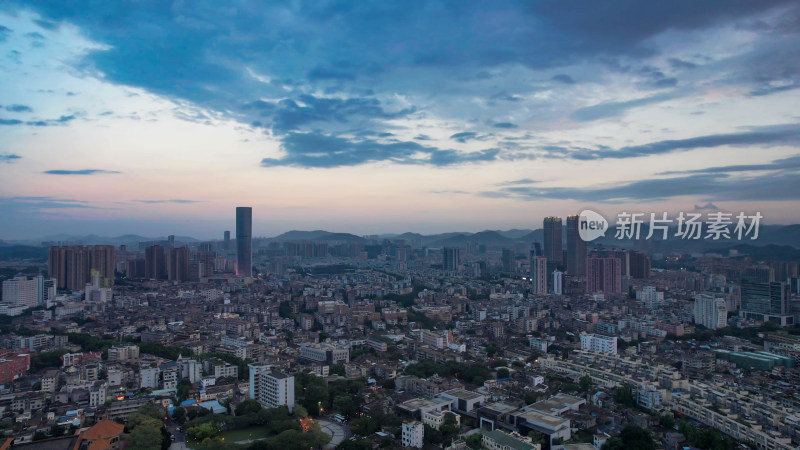 广东中山城市大景夕阳晚霞航拍图