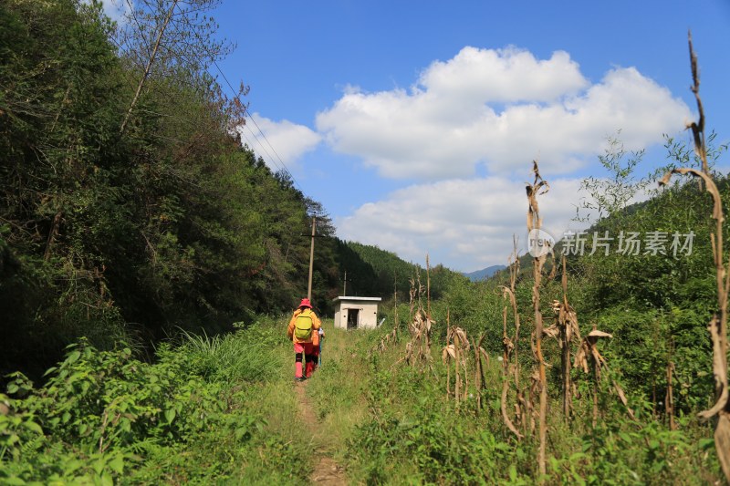 徒步旅行 山间小路 背影