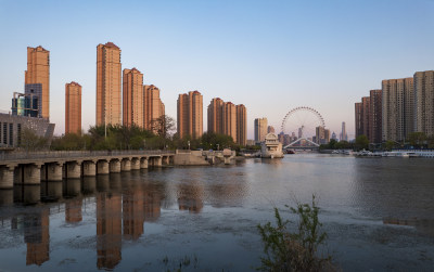 天津之眼摩天轮城市旅游风光航拍