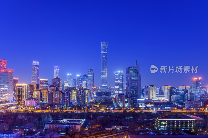 北京国贸建筑群城市蓝调夜景