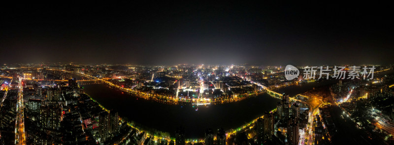 湖南衡阳城市夜景航拍全景图